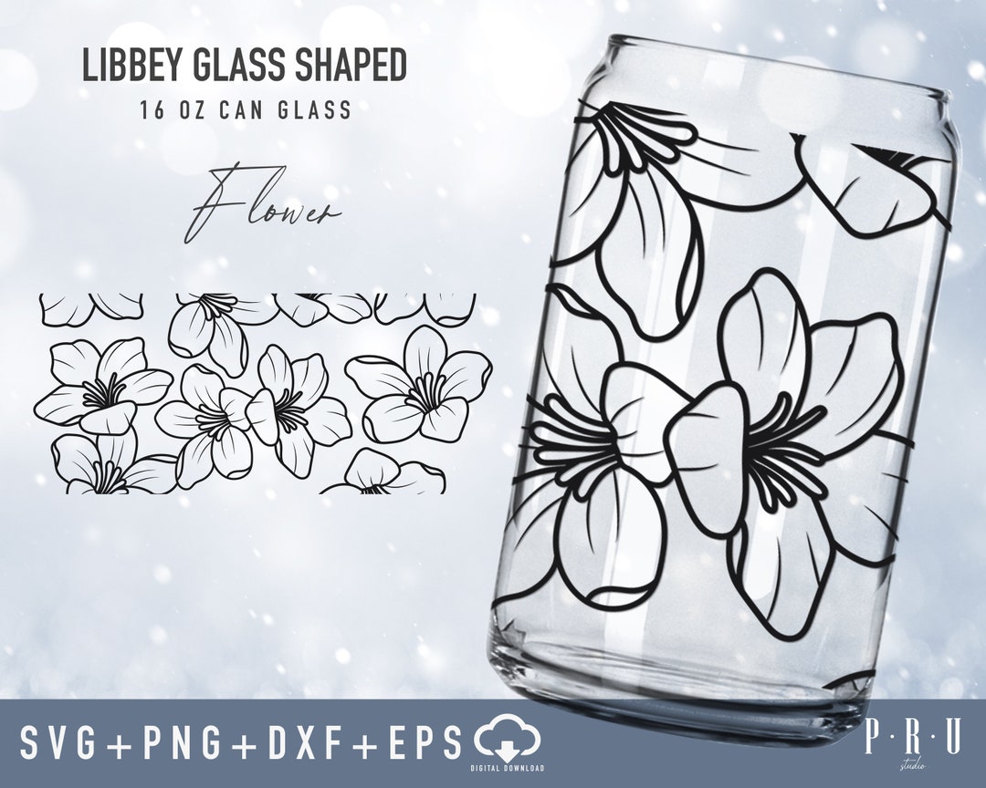 Flower Full Wrap for Libbey Glass Shaped 16 OZ Can Glass Svg | Libbey ...