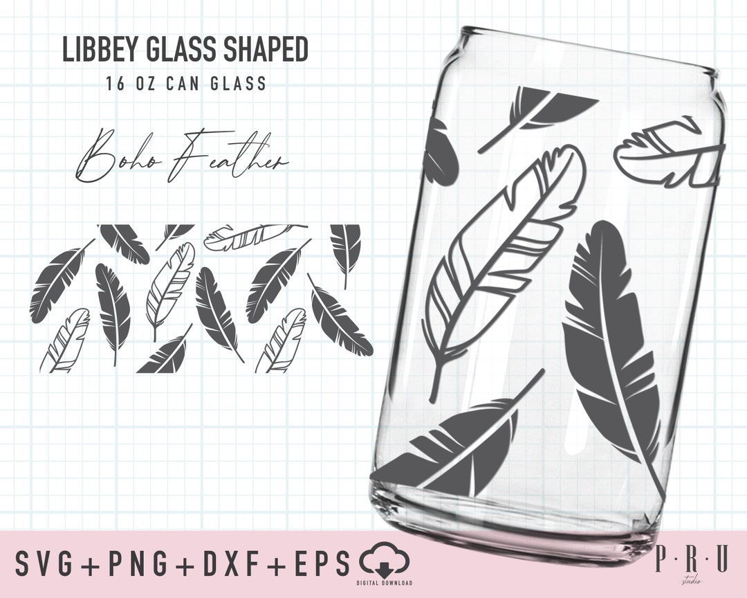 Boho Feathers Full Wrap Libbey Glass Shaped 16 OZ Can Glass Svg ...