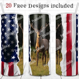 20Oz Skinny tumbler sublimation design of Deer Hunting American Flag | vintage Style | Digital Download For Straight And Tapered Tumbler.