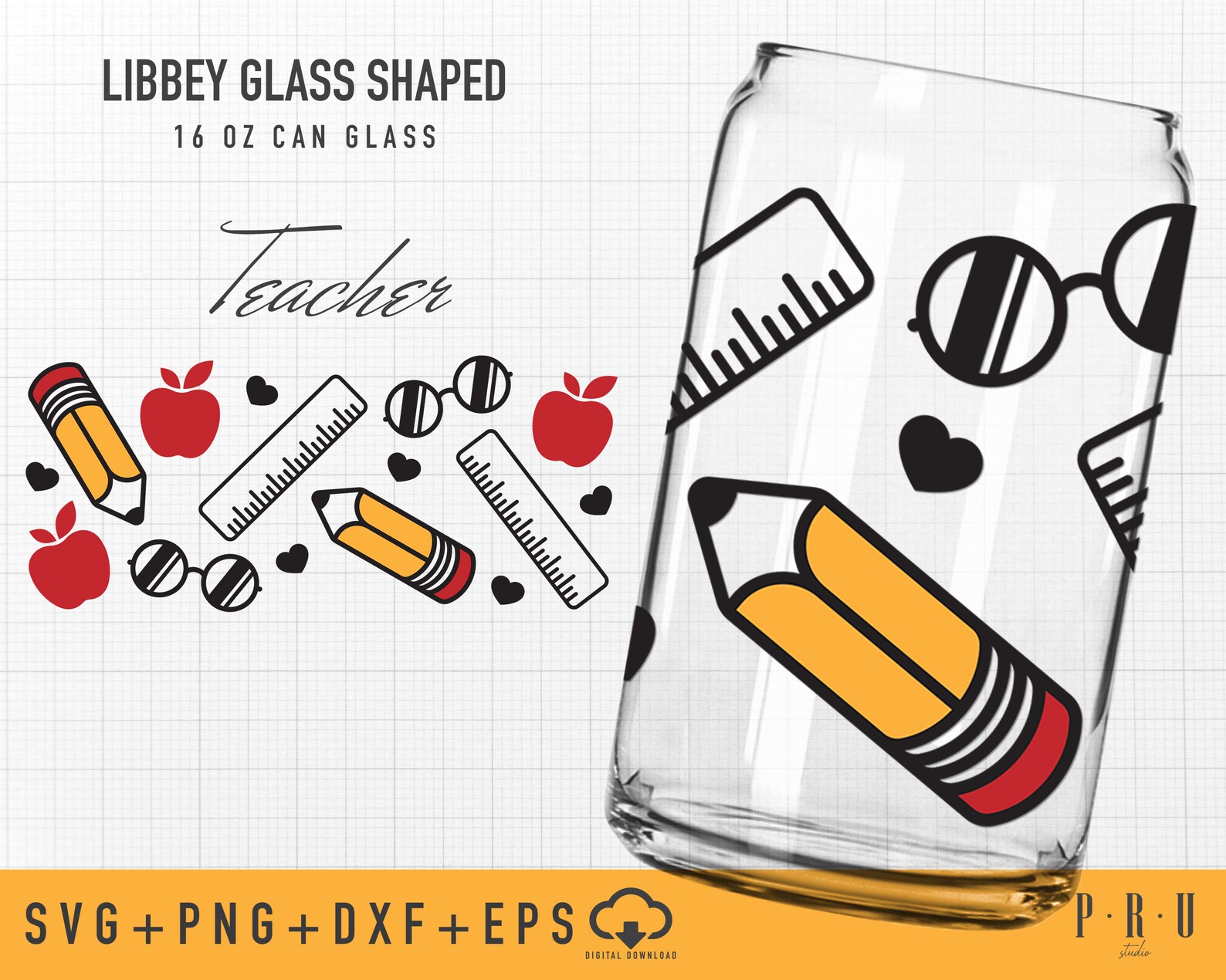 Teacher Full Wrap Libbey Glass Shaped 16 OZ Can Glass Svg | Libbey ...