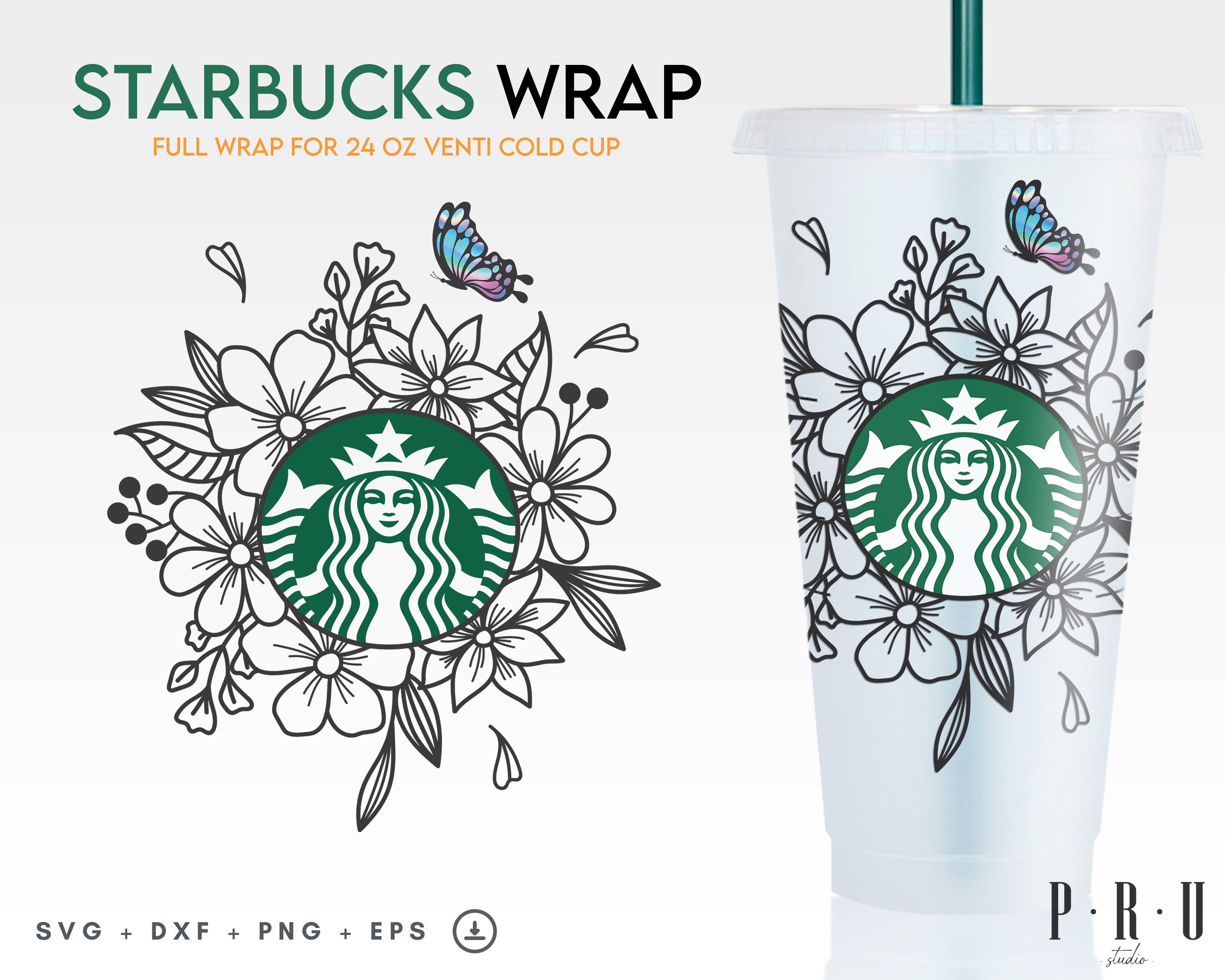 Floral with butterfly starbucks svg Starbucks cold cup svg | Etsy