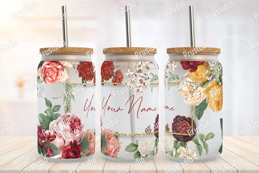 16oz Beer Can Glass Wrap Flower With Space for Name Sublimation Designs ...