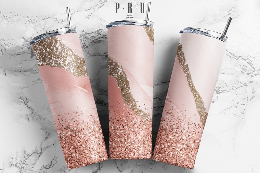 20 Oz Skinny Tumbler Sublimation Design of Pink Agate Marble Rose Gold ...