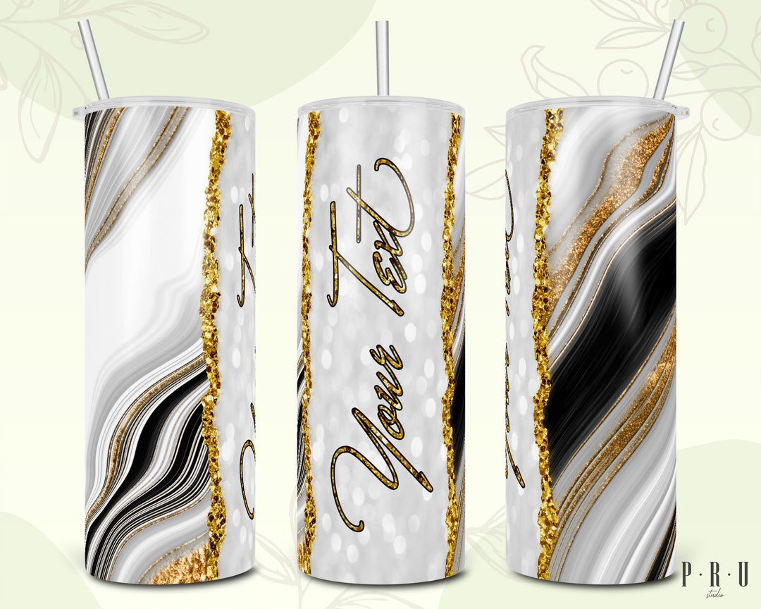 20 Oz Skinny Tumbler Sublimation Design of Black Gold Agate With Space ...