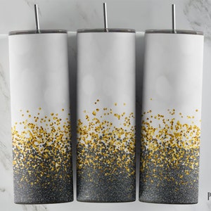 20 Oz Skinny tumbler sublimazione design di coriandoli glitter neri e oro su bokeh bianco / Digital Download for Straight And Tapered Tumbler.