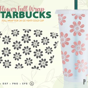 Flower starbucks no hole wrap svg | Starbucks Cold Cup Tasse svg | Florale | Niedliche Blume Starbucks Tasse svg ,png,dxf digital download.