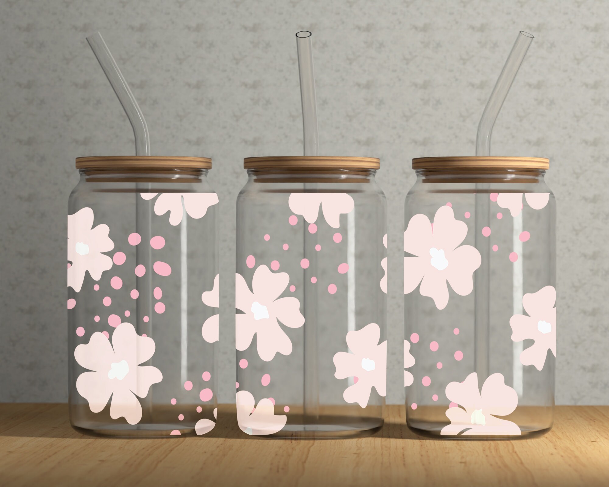 Pink Flower Full Wrap for Libbey Glass Shaped 16 OZ Can Glass - Etsy