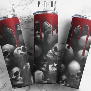 20 Oz Skinny tumbler sublimation design of Halloween Bloody skull PNG File Digital Download For Straight And Tapered Tumbler.