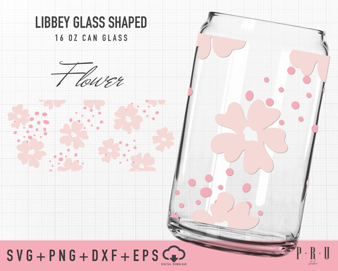 Pink Flower Full Wrap for Libbey Glass Shaped 16 OZ Can Glass Svg ...