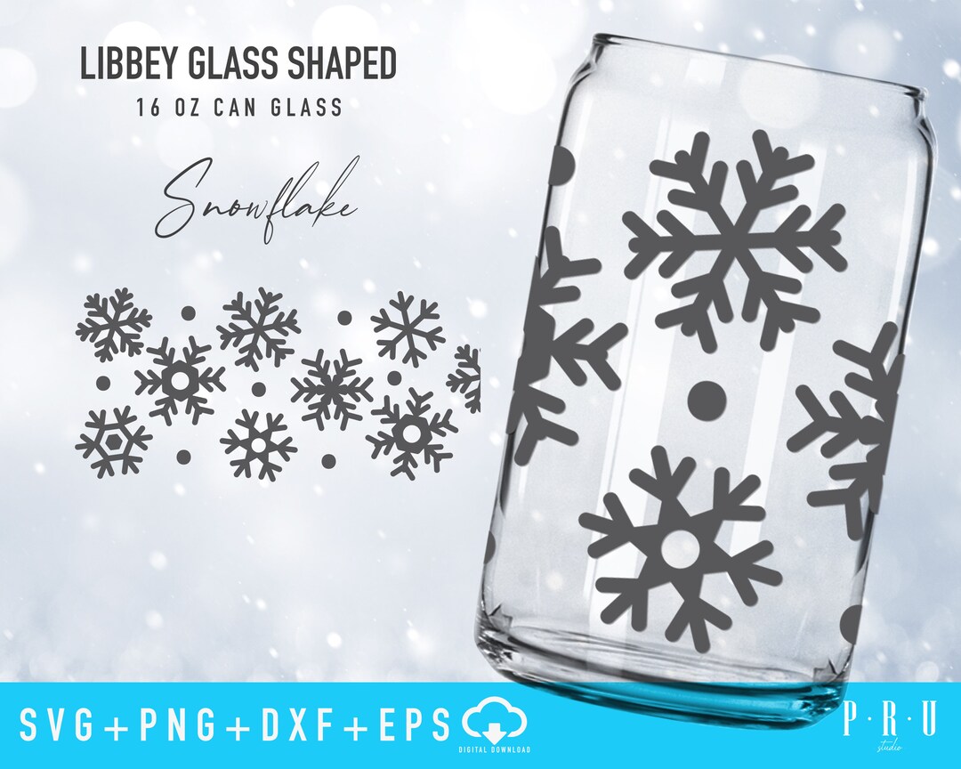 Snowflake Full Wrap for Libbey Glass Shaped 16 OZ Can Glass Svg ...