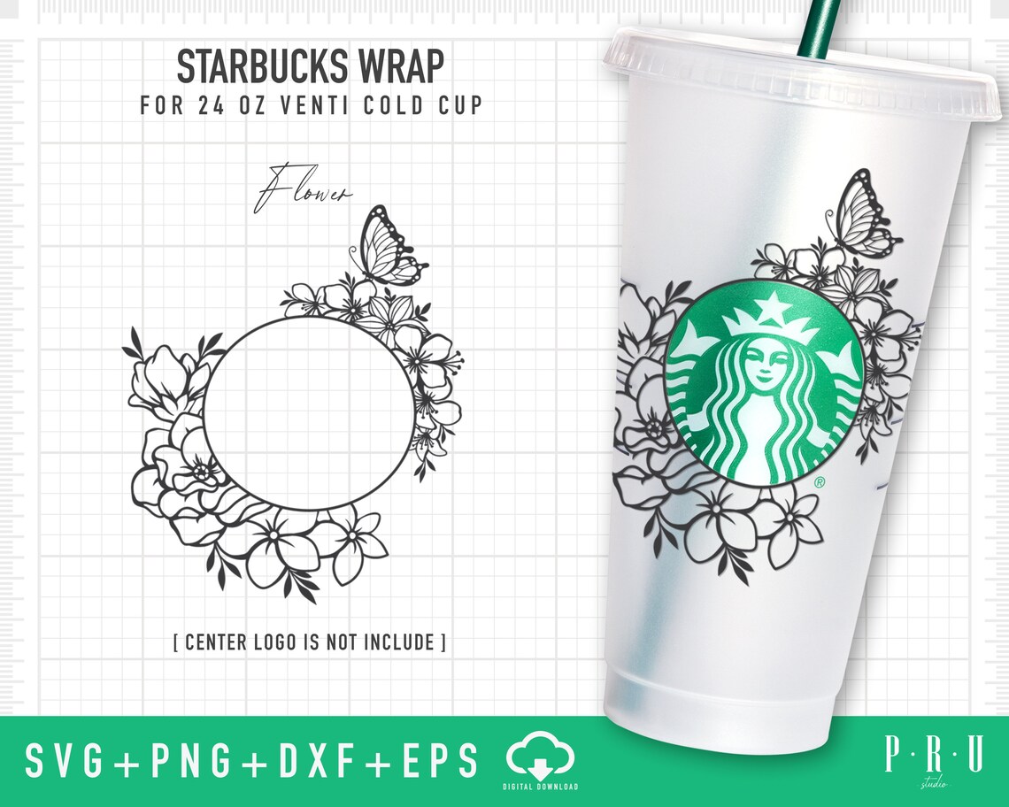 Flower and Butterfly Starbucks Decal Svg Starbucks Cup Svg Etsy