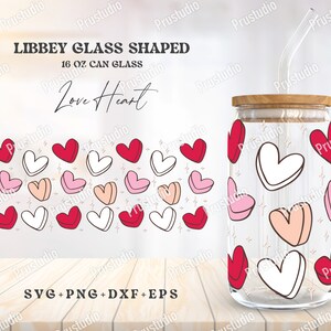 Love hearts Libbey Glass Shaped 16 OZ Can glass svg | Libbey Glass Svg | Can Glass Svg | Coffee Can Glass Digital download.