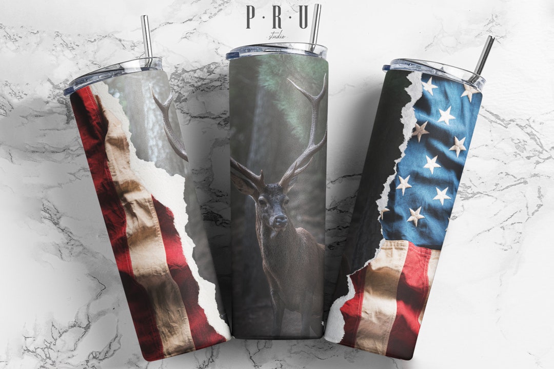 20 Oz Skinny Tumbler Sublimation Design of Deer Hunting Paper Ripped ...