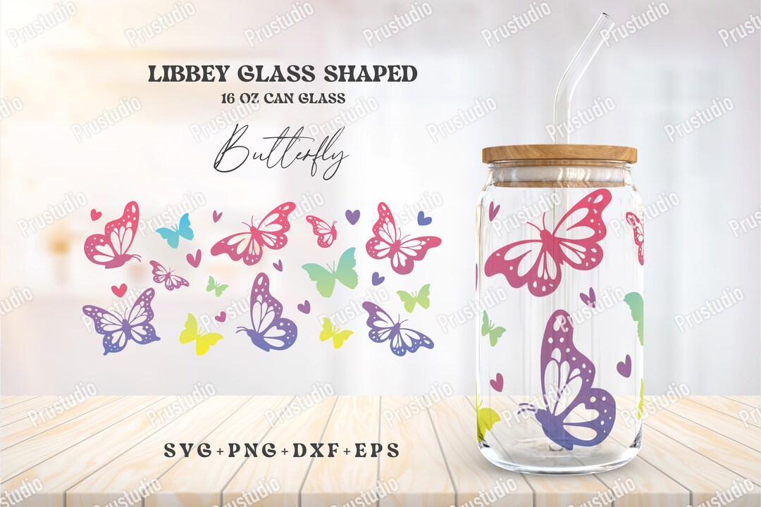 Butterfly Full Wrap Libbey Glass Shaped 16 OZ Can Glass Svg | Libbey ...