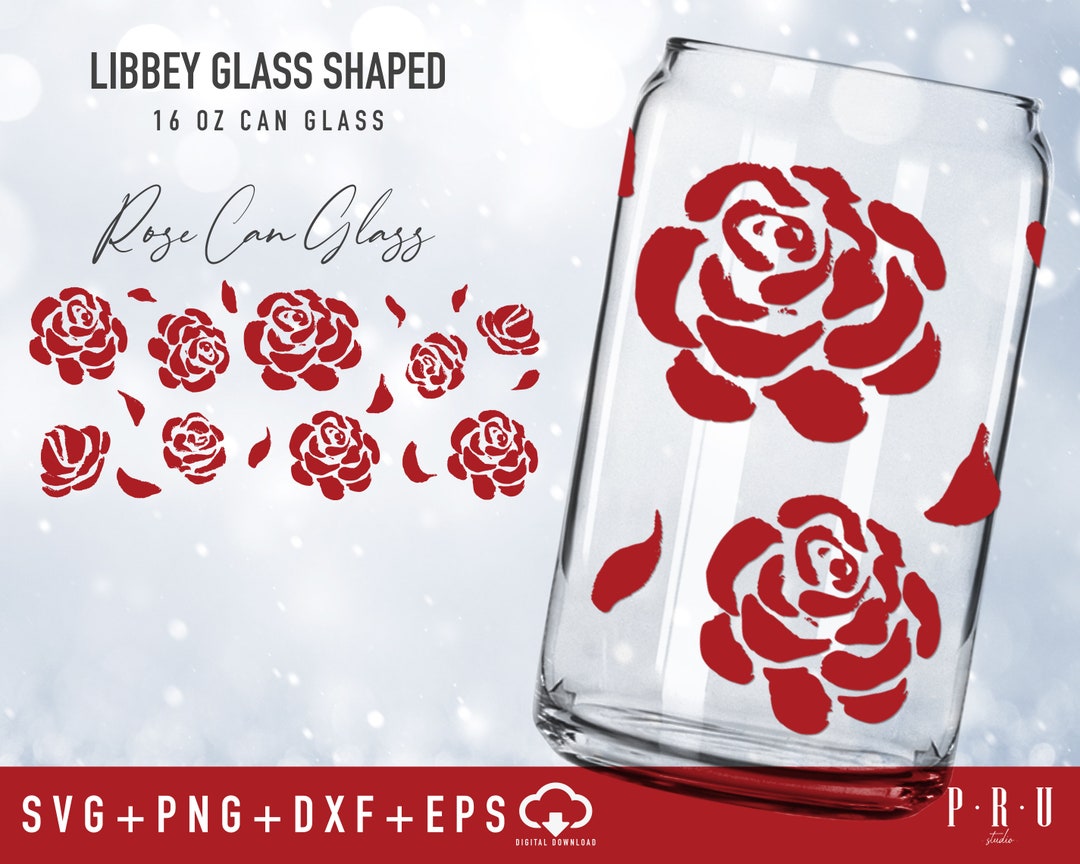 Rose Full Wrap for Libbey Glass Shaped 16 OZ Can Glass Svg | Libbey ...