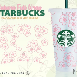 Sakura Starbucks Cup svg | Starbucks Cold Cup Tasse svg | Florale | Niedliche Blume Starbucks Tasse svg ,png,dxf,eps digitaler Download.