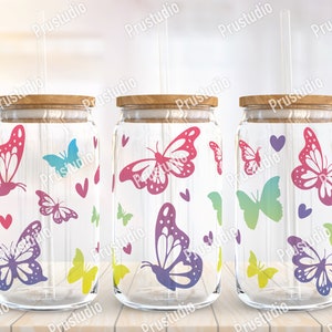 Butterfly Full Wrap Libbey Glass Shaped 16 OZ Can Glass Svg | Libbey ...