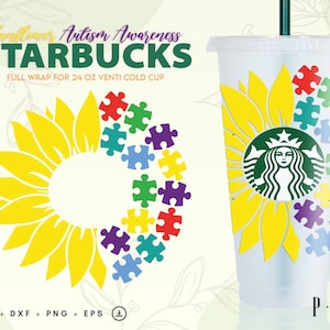 Sunflower Autism Awareness starbucks cup svg | Tasse Starbucks svg | jolie tasse starbucks svg | tournesol starbucks svg téléchargement numérique