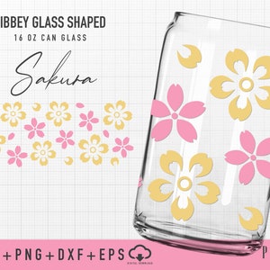 Sakura Full wrap for Libbey Glass Shaped 16 OZ Can glass svg | Libbey Glass Svg | Can Glass Svg | Sakura Can Glass Digital download.