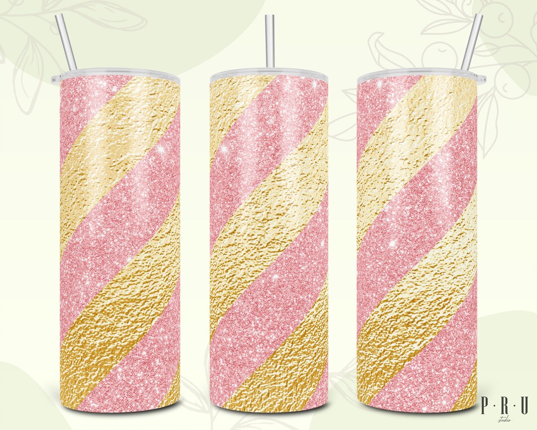 20 Oz Skinny Tumbler Sublimation Design of Pink Glitter and Gold Candy ...