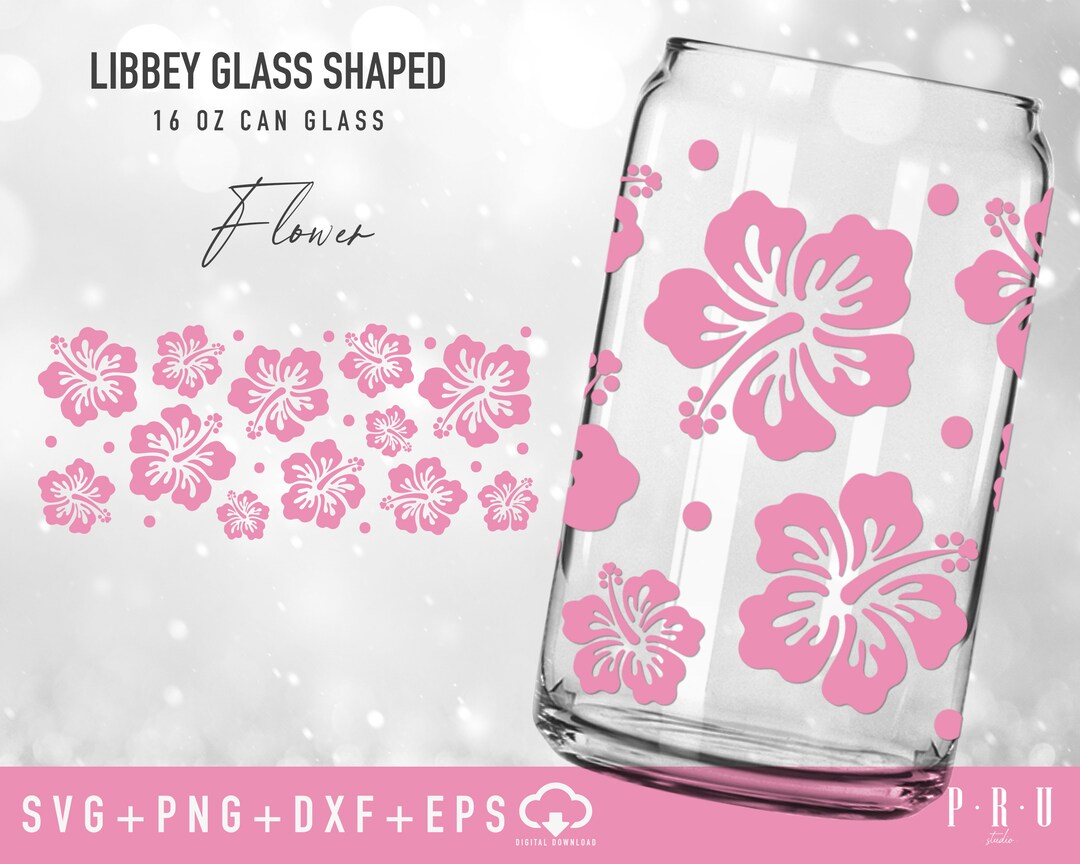 Flower Full Wrap for Libbey Glass Shaped 16 OZ Can Glass Svg | Libbey ...