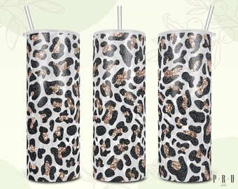 20 Oz Skinny Tumbler Leopard Glitter Wrap Tapered Straight - Etsy