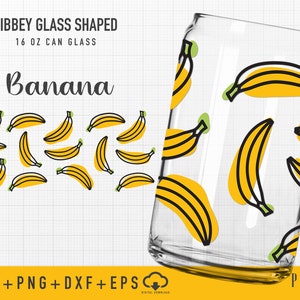 Banane Fun Full Wrap Libbey Glas Shaped 16 OZ Can Glas svg | Libbey Glas Svg | Dose Glas Svg | Banane Dose Glas Digitaler Download.