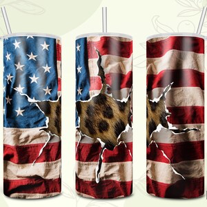 20 Oz Skinny tumbler sublimation design of Patriotic American Flag with Leopard Print  | Digital Download For Straight And Tapered Tumbler.