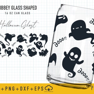 Halloween ghost Libbey Glass Shaped 16 OZ Can glass svg | Libbey Glass Svg | Can Glass Svg | Ghost svg | Spooky Can Glass Digital download.