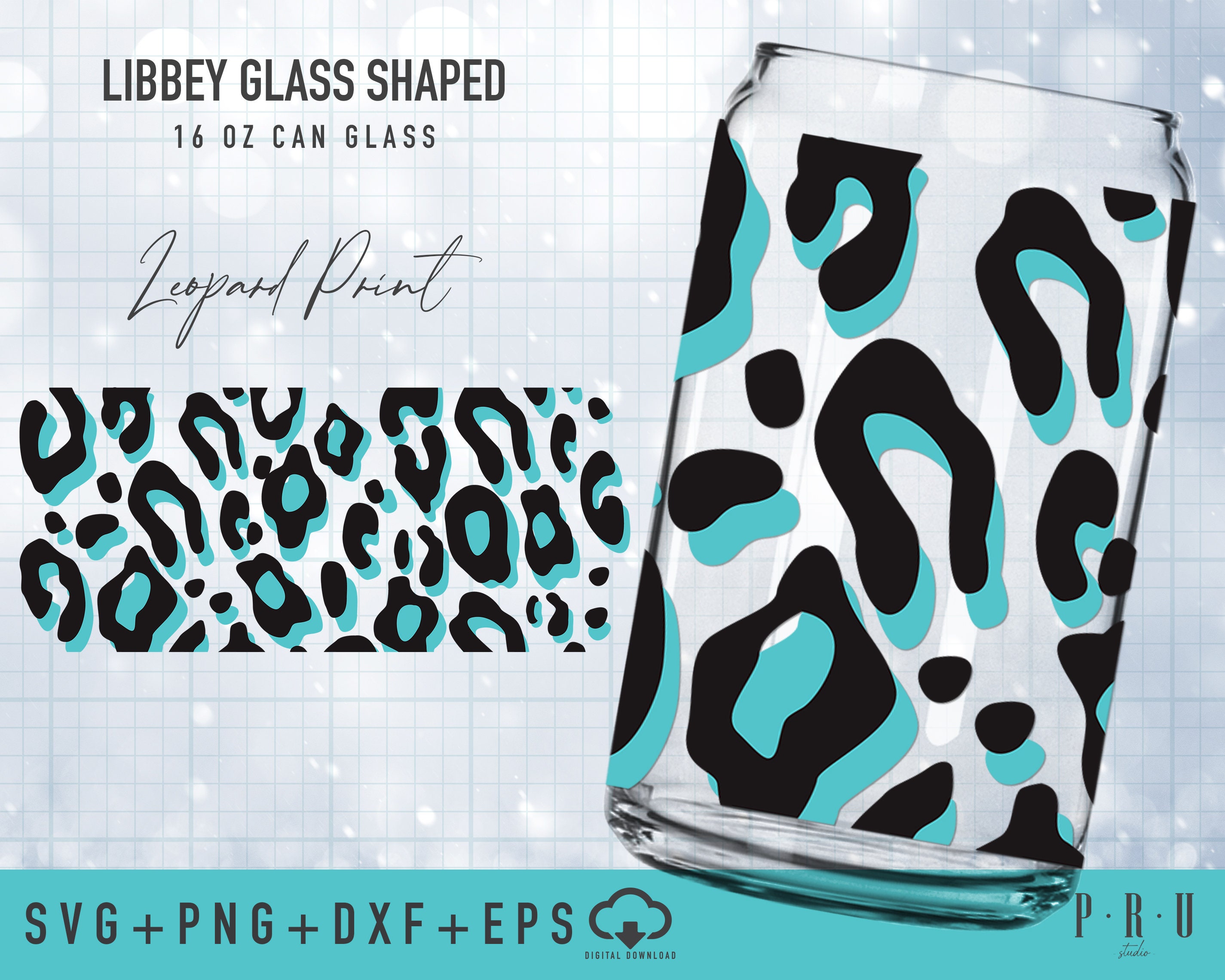 Leopard Print Full Wrap Libbey Glass Shaped 16 OZ Can Glass Svg ...