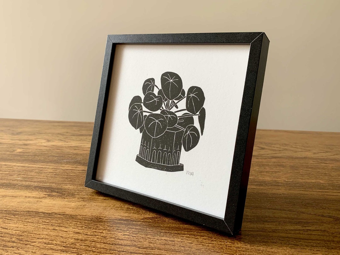 Mini Pilea Peperomioides Chinese Money Plant Print Linocut - Etsy