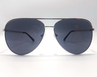 Aviator Sunglasses Black Tint Chrome Frame