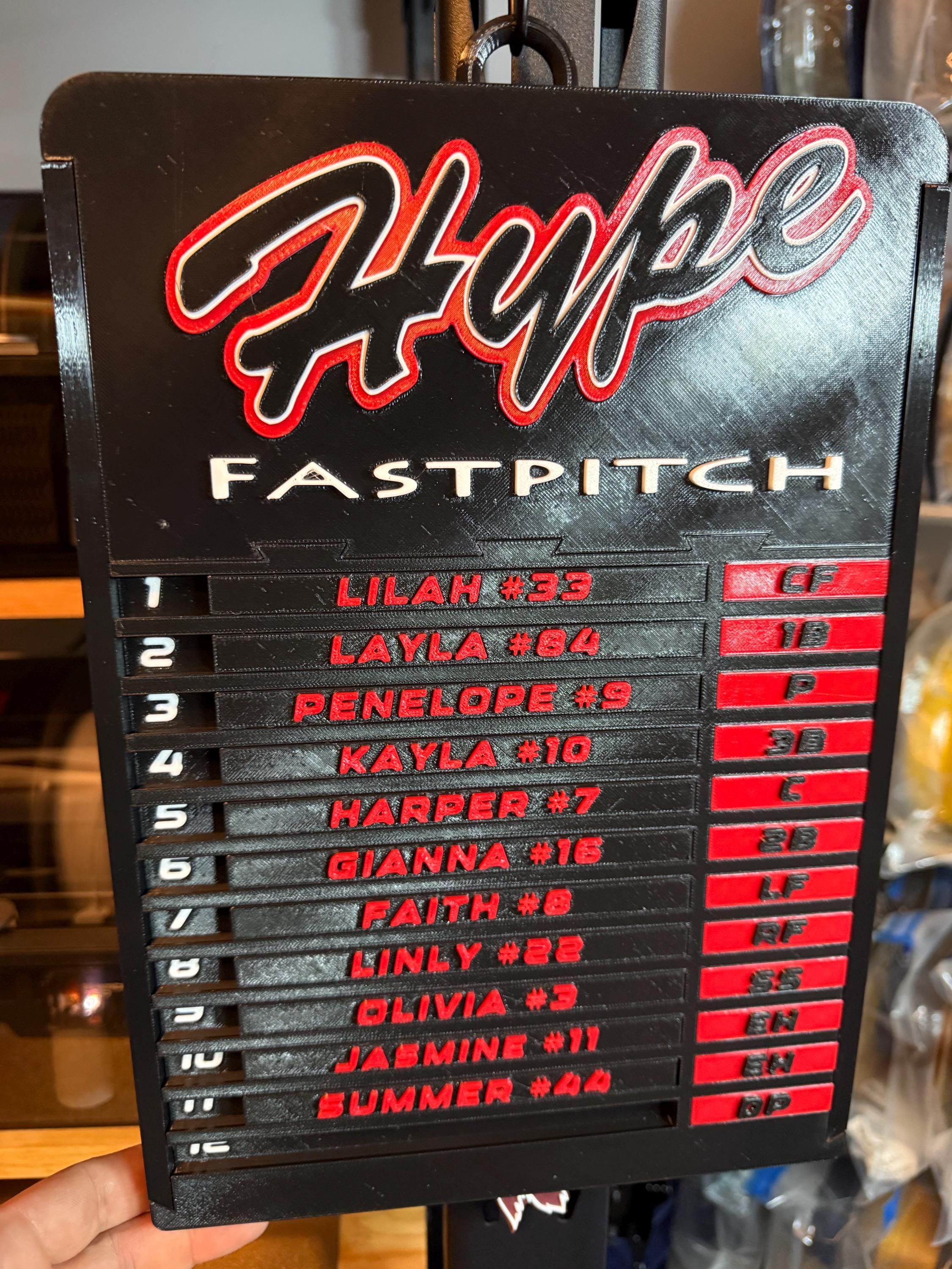 Customizable 3D Printed Softball & Baseball Lineup Board - Personalized ...
