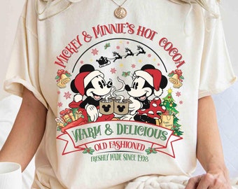 Retro Mickey Minnie Hot Cocoa Disney Christmas Shirt, Mickey's Very Merry Christmas Party, Disney Christmas Couple Shirt, Christmas Gift