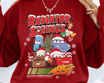 Retro Disney Cars Radiator Springs Christmas Shirt, Cars Lightning Mcqueen Christmas Shirt, Disney Christmas Family Shirt, Christmas Gift
