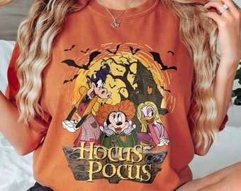 Retro Comfort Colors Disney Hocus Pocus Shirt, Minnie Daisy Clarabelle Hocus Pocus Shirt, Sanderson Sisters Inspired Halloween Shirt