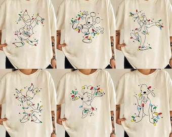 Retro Custom Mickey Mouse And Friends Christmas Lights Shirt,Matching Disney Family Christmas Shirt,Mickey' Very Merry Christmas Party Shirt