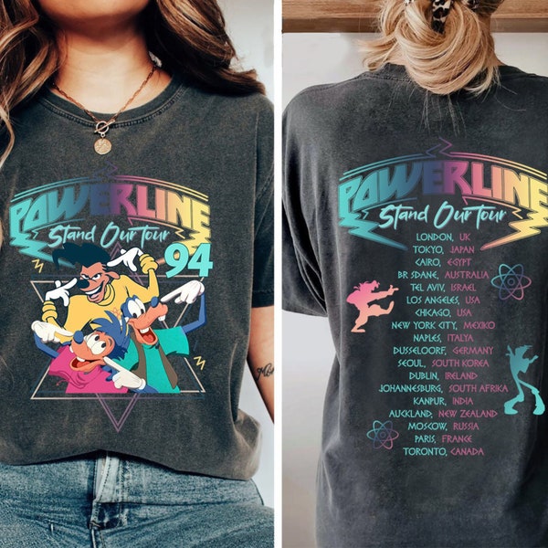 Camiseta retro de los 90 de la película de Goofy, colores cómodos, camiseta de Max, Goofy, Roxanne y Powerline, camiseta de la gira por Disney World, camiseta de la película de Goofy, Disney Group