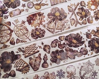 Matt Floral Washi Tape Sampler, Flower washi tape with Release Paper, Sticker Ephemera for Journal, Scrapbook, Junk Journal, Art Collage