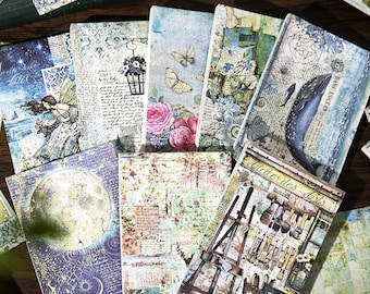 60pcs Vintage Background Paper Bundle, Astrology, Ocean, Blue Theme Paper Ephemerafor junk journal, Scrapbook, Mix Media, art collage