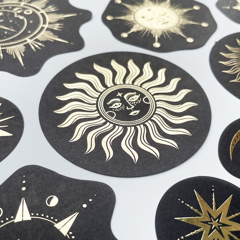 Black Celestial Gold Foiled Stickers: Tarot Journal Ephemera - Etsy