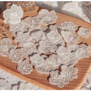 Ensemble de 30 fleurs en papier vélin gaufré, éphémères de journal floral translucide pour journal indésirable, scrapbooking, collage artistique, cartes