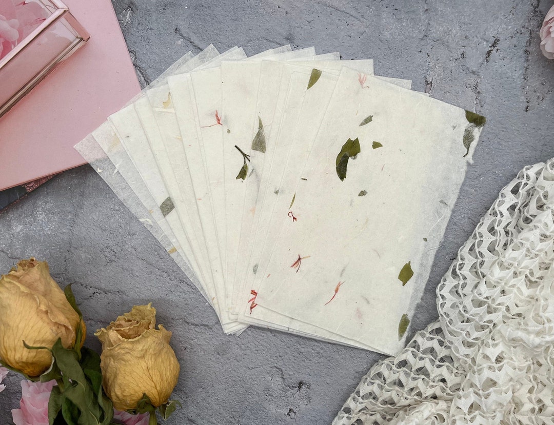 Assorted Handmade Pressed Flower Paper Set, Decorative Background Paper