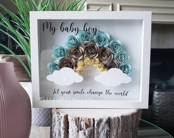 Rainbow Paper Rose Shadow Box | Nursery | Gender Neutral | Baby Shower | Decor | Parent's to be | Custom Gift | Birthday | Pastel