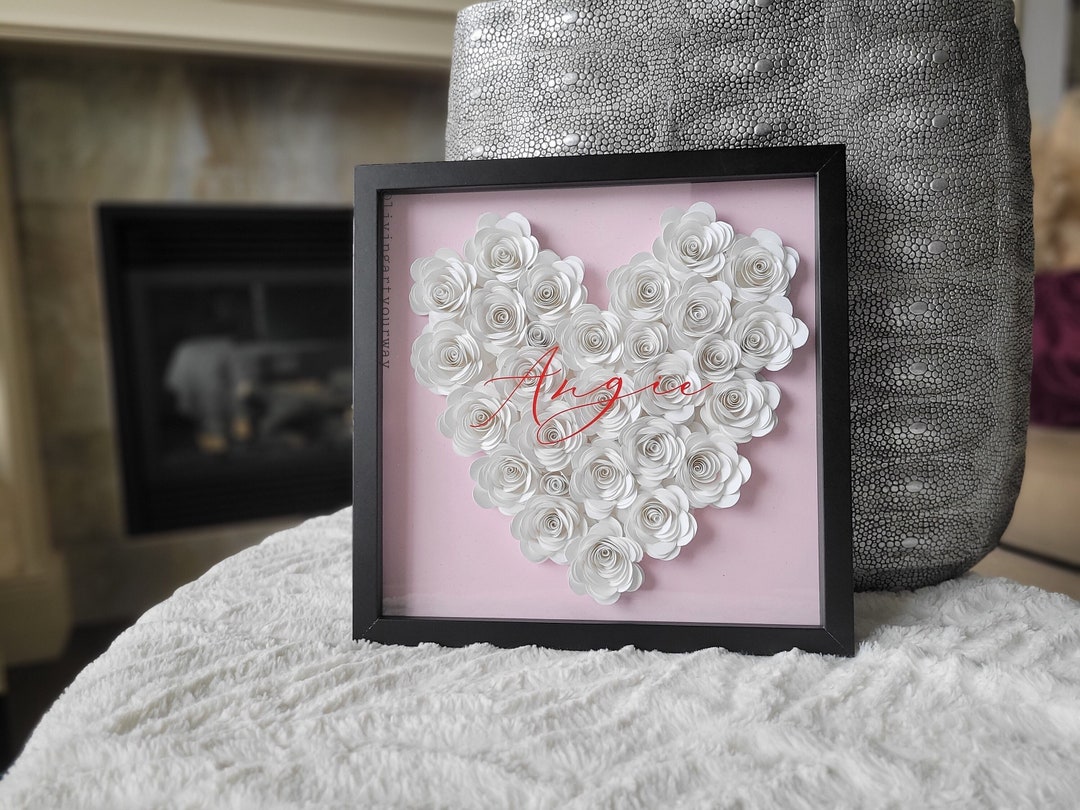 Solid Color Heart Paper Rose Shadowbox Girlfriend mother's Day Birthday