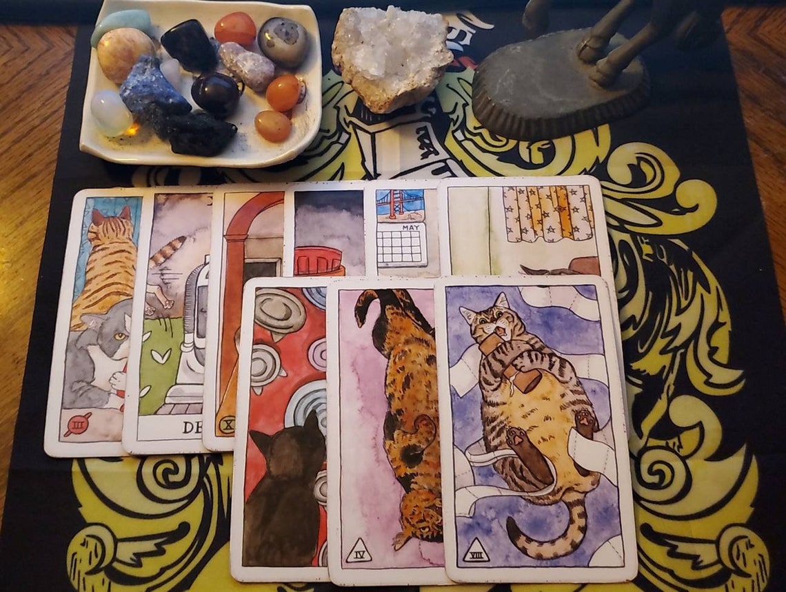9 Card Pull Tarot Reading2 Oracle Pull With Cat Tarot Video Etsy