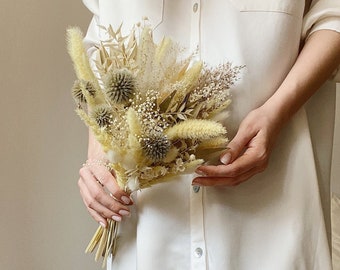 Boho Bridal Bouquet ivory dried flowers wedding bouquet dry flowers bridesmaids white dried bouquet