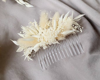 Boho Real Dried Flower Comb White Bridal Hair Comb Bridesmaids Comb Bride Dry Flower Wedding Hair Clip Accessory