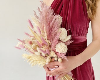 Boho Bridal Bouquet beige white and purple wedding bouquet dried flowers flowers lavender bridesmaids bouquet Ivory bridal bouquet