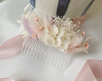 Bridal Hair Comb Boho Dried flowers Bridesmaids Floral Comb Bride Dry Flower Wedding Hair Clip Accessory Pink